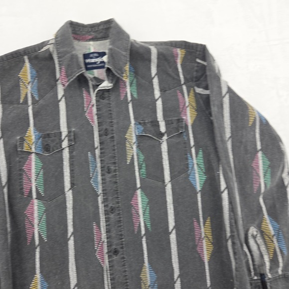 VTG Wrangler Western Shirt Aztec Geometric Button Up Shirt Sz Lg FADED WORN - Picture 5 of 13